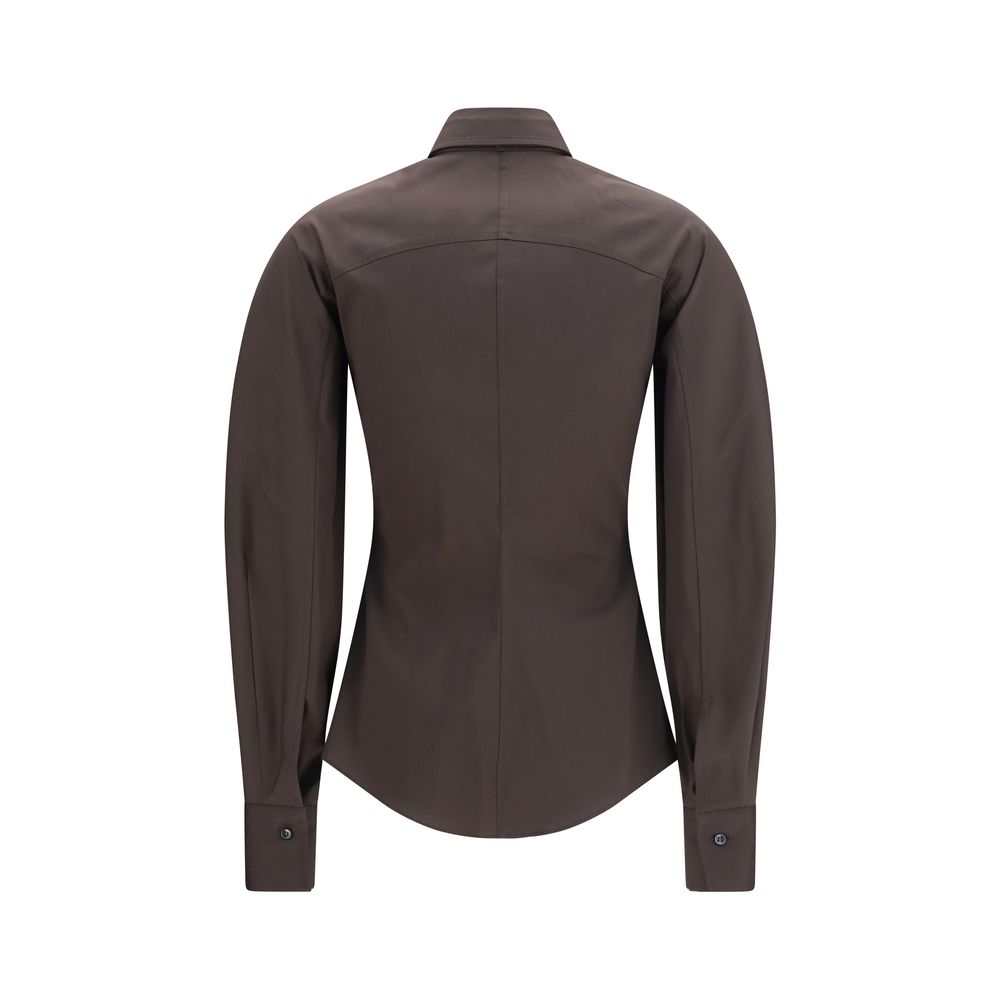 Brunello Cucinelli Brown Cotton Dress Shirt with Integrated Tie