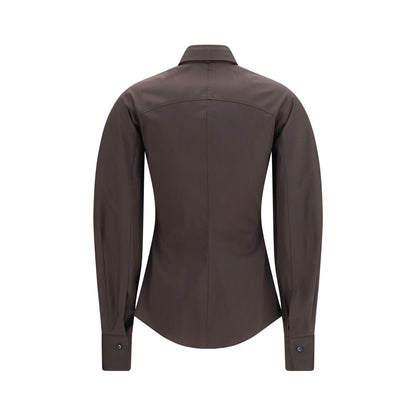 Brunello Cucinelli Brown Cotton Dress Shirt with Integrated Tie