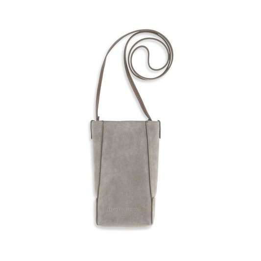 Brunello Cucinelli Gray Calf Leather BC Duo Suede Cell Phone Case