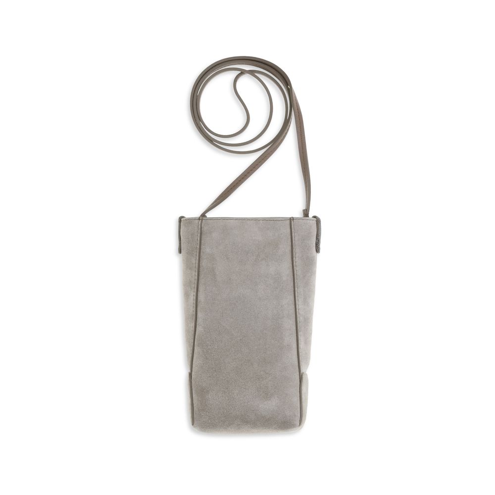 Brunello Cucinelli Gray Calf Leather BC Duo Suede Cell Phone Case