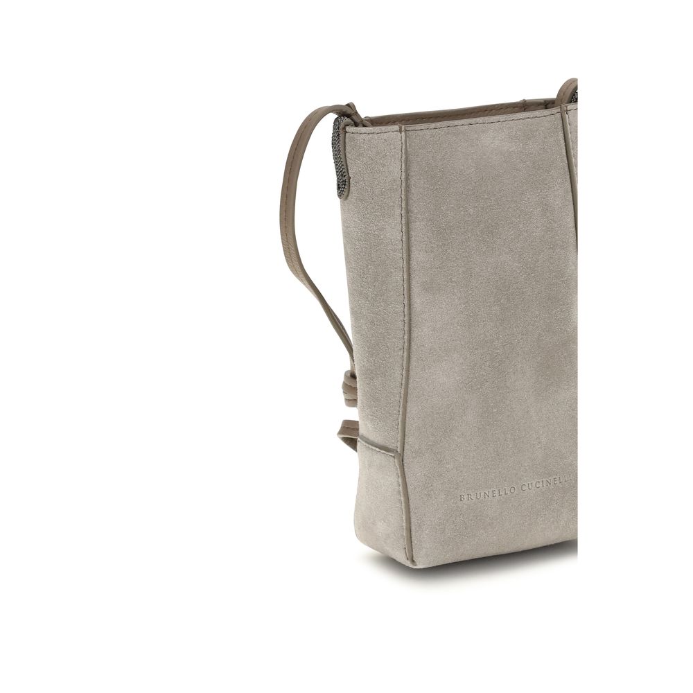 Brunello Cucinelli Gray Calf Leather BC Duo Suede Cell Phone Case