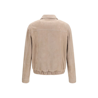 Brunello Cucinelli Beige Calf Leather Bos Taurus Bomber