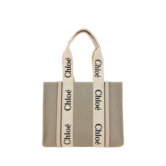 Chloé Beige Linen Woody Handbag
