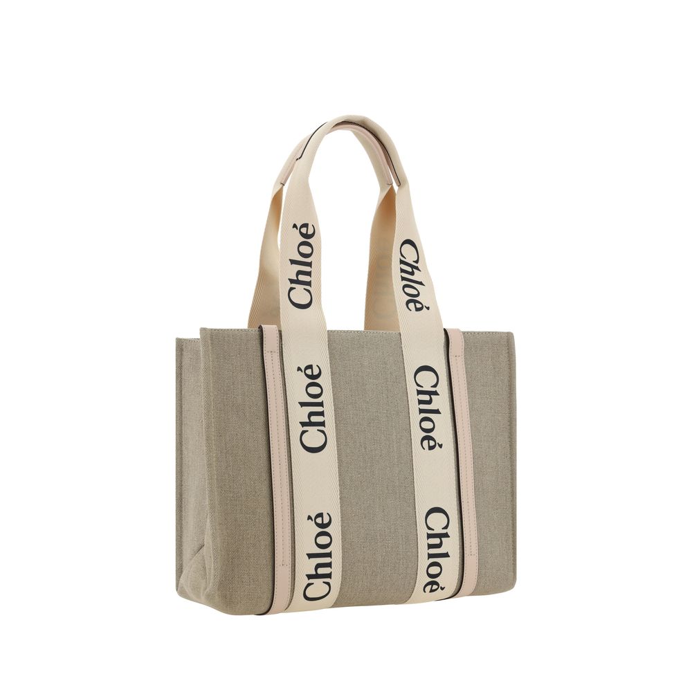 Chloé Beige Linen Woody Handbag