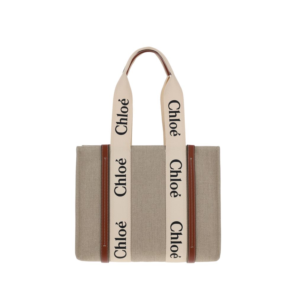 Chloé Beige Linen Woody Handbag