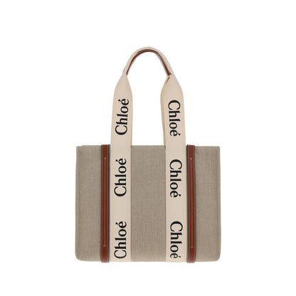 Chloé Beige Linen Woody Handbag