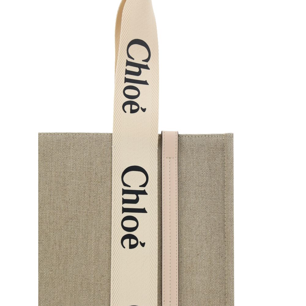 Chloé Beige Linen Woody Handbag