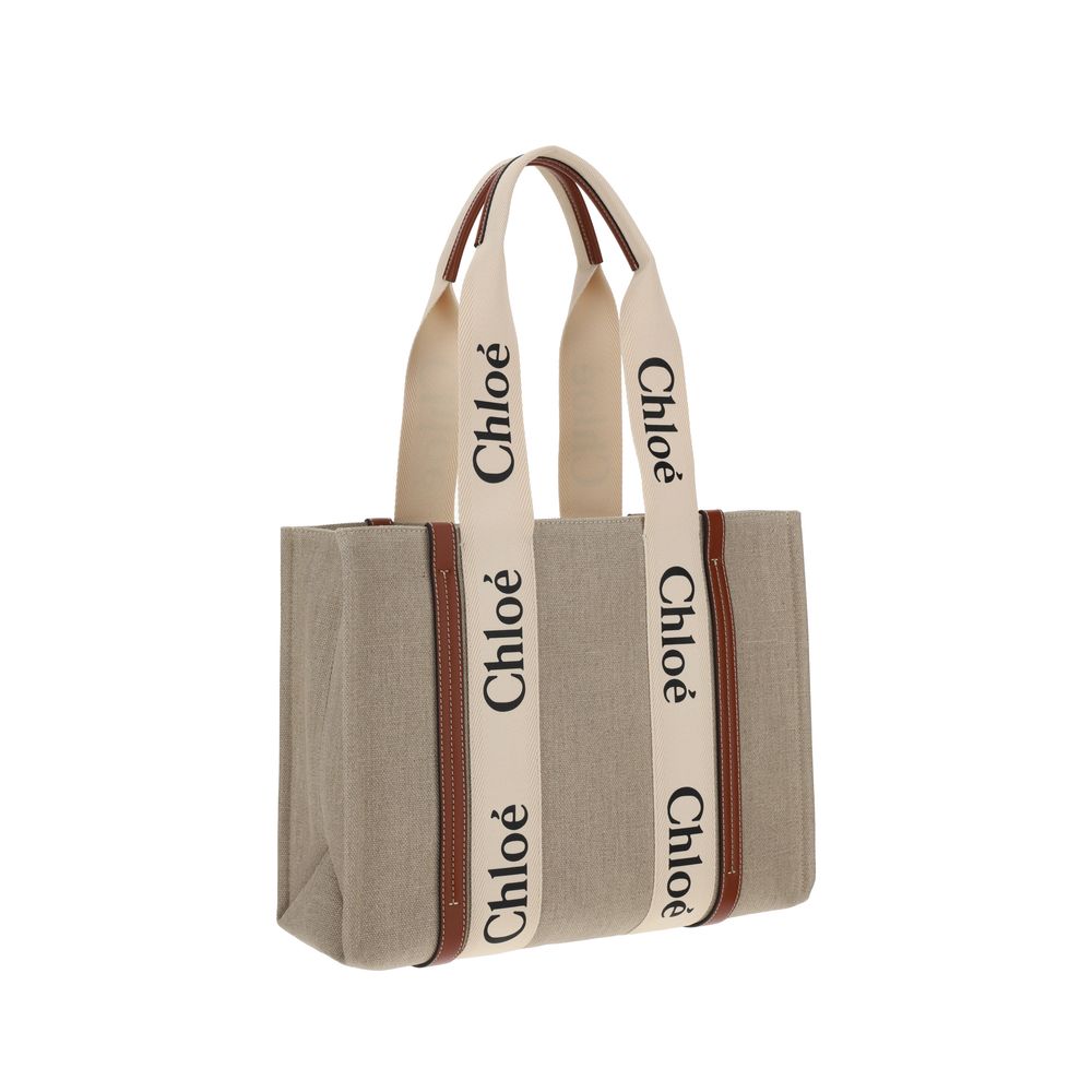 Chloé Beige Linen Woody Handbag