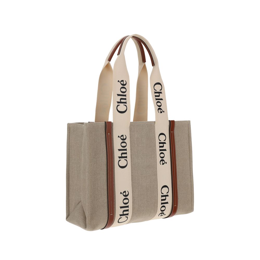 Chloé Beige Linen Woody Handbag