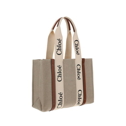 Chloé Beige Linen Woody Handbag