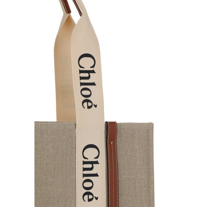 Chloé Beige Linen Woody Handbag