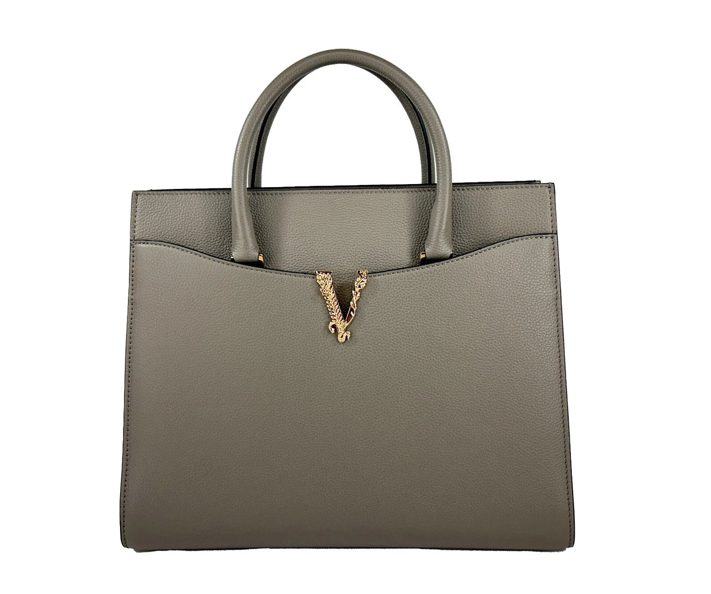 Versace Virtus Large Leather Top Handle Satchel Bag - Gray