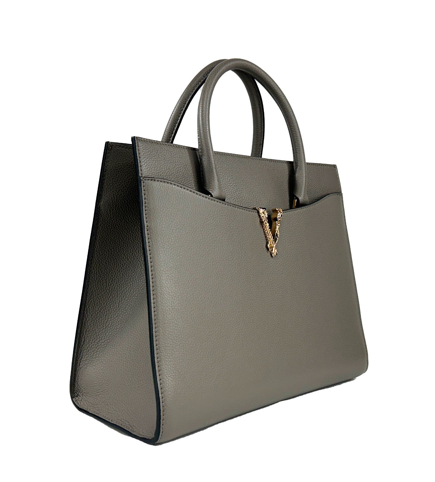 Versace Virtus Large Leather Top Handle Satchel Bag - Gray