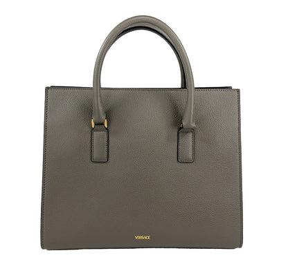 Versace Virtus Large Leather Top Handle Satchel Bag - Gray