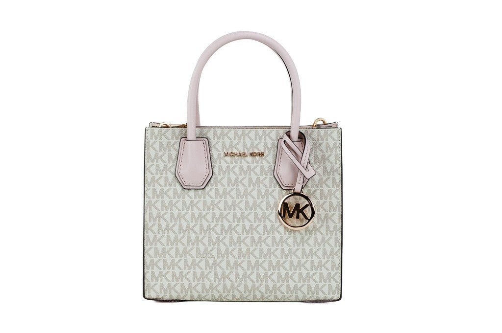 MICHAEL KORS Mercer Medium Logo And Leather Accordion Crossbody Bag in Powder Blush Multi