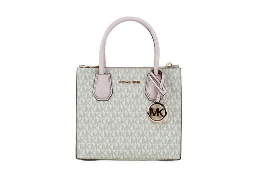 MICHAEL KORS Mercer Medium Logo And Leather Accordion Crossbody Bag in Powder Blush Multi