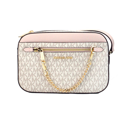 Michael Kors Adult Saffiano Leather Chain Zip Crossbody Handbag – Vanilla/Powder Blush
