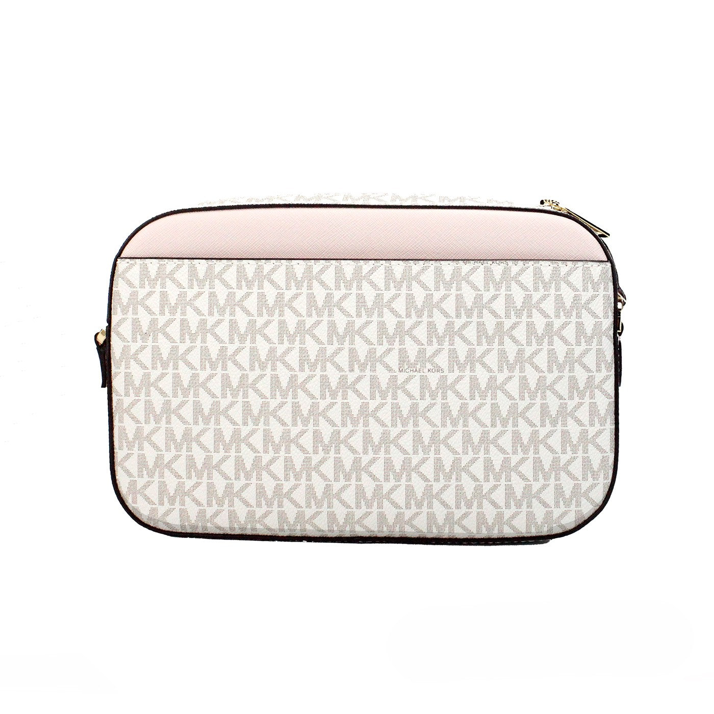 Michael Kors Adult Saffiano Leather Chain Zip Crossbody Handbag – Vanilla/Powder Blush