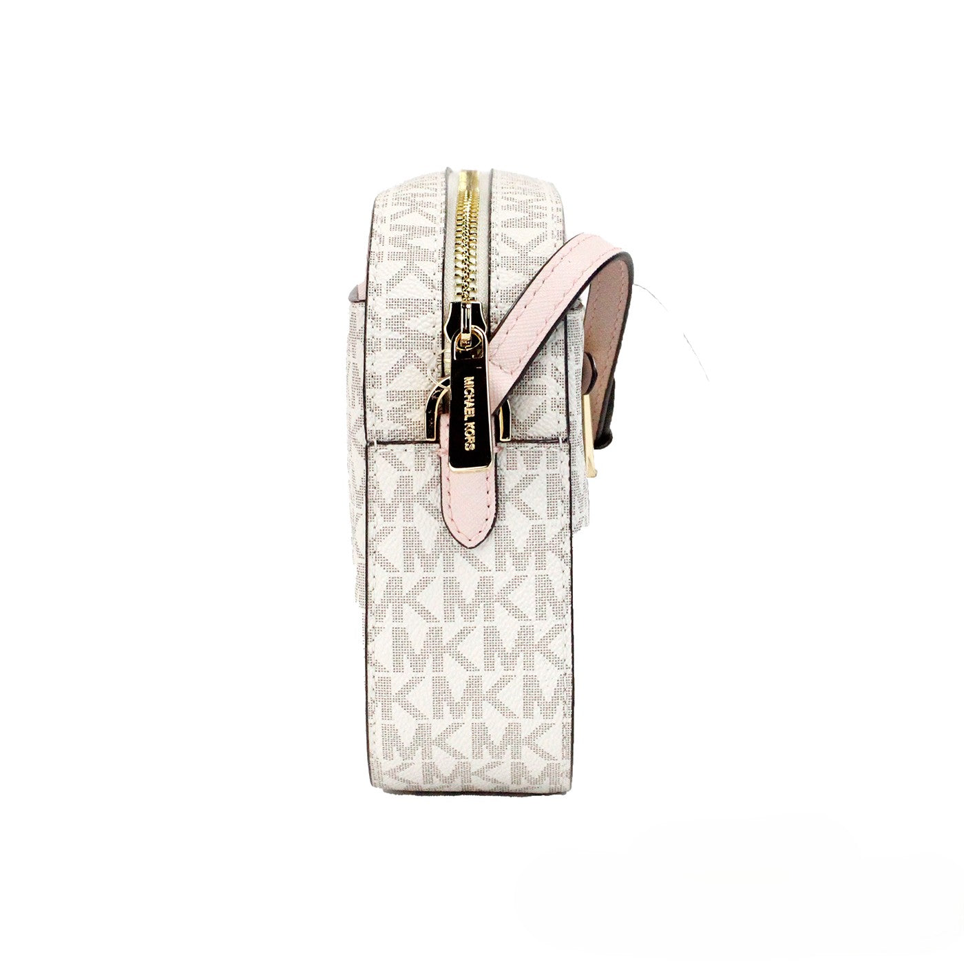 Michael Kors Adult Saffiano Leather Chain Zip Crossbody Handbag – Vanilla/Powder Blush