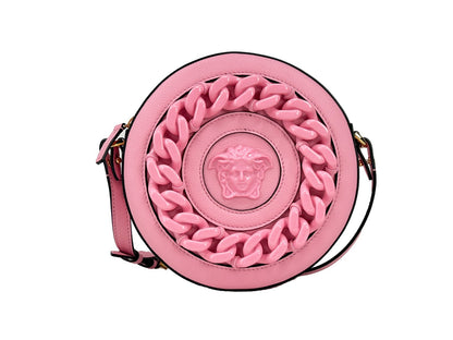 Versace Round Disco Leather Camera Case Crossbody Bag in Baby Pink