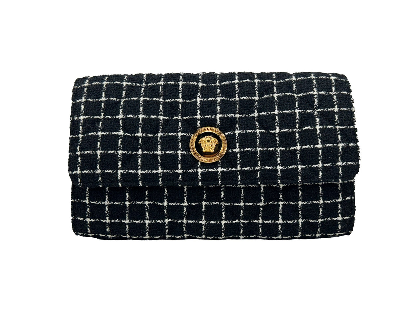 Versace Medusa Tweed Wallet On A Chain Crossbody Bag