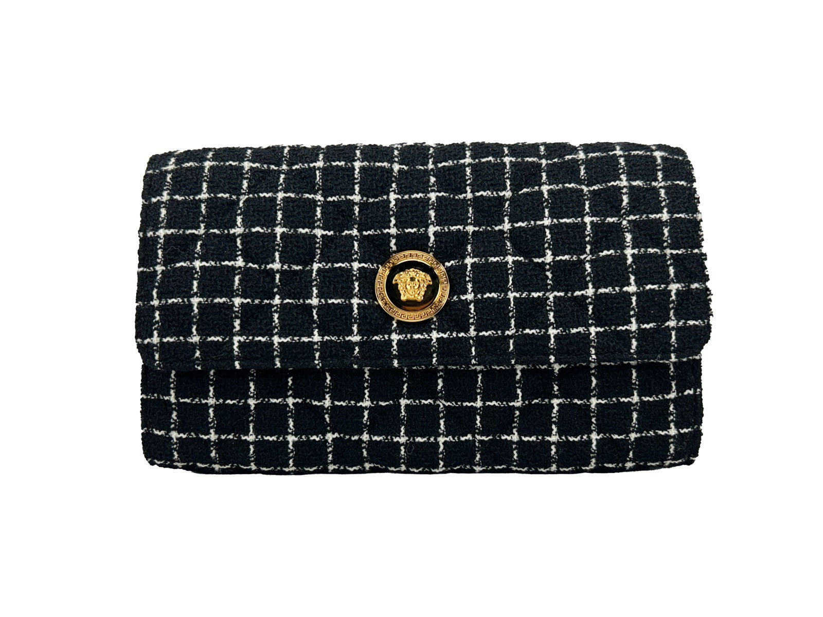 Versace Medusa Tweed Wallet On A Chain Crossbody Bag