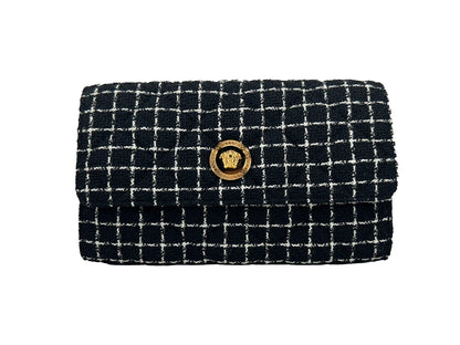 Versace Medusa Tweed Wallet On A Chain Crossbody Bag