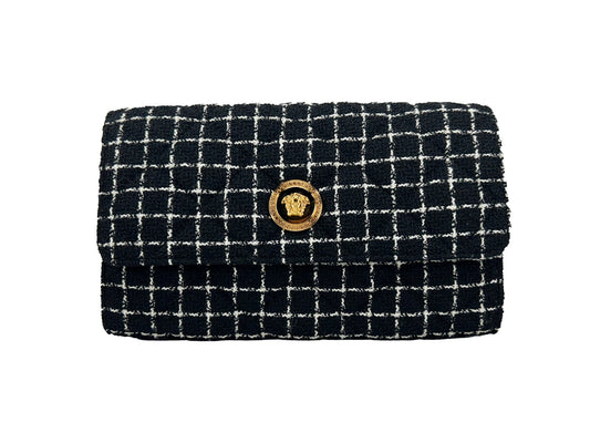Versace Medusa Tweed Wallet On A Chain Crossbody Bag
