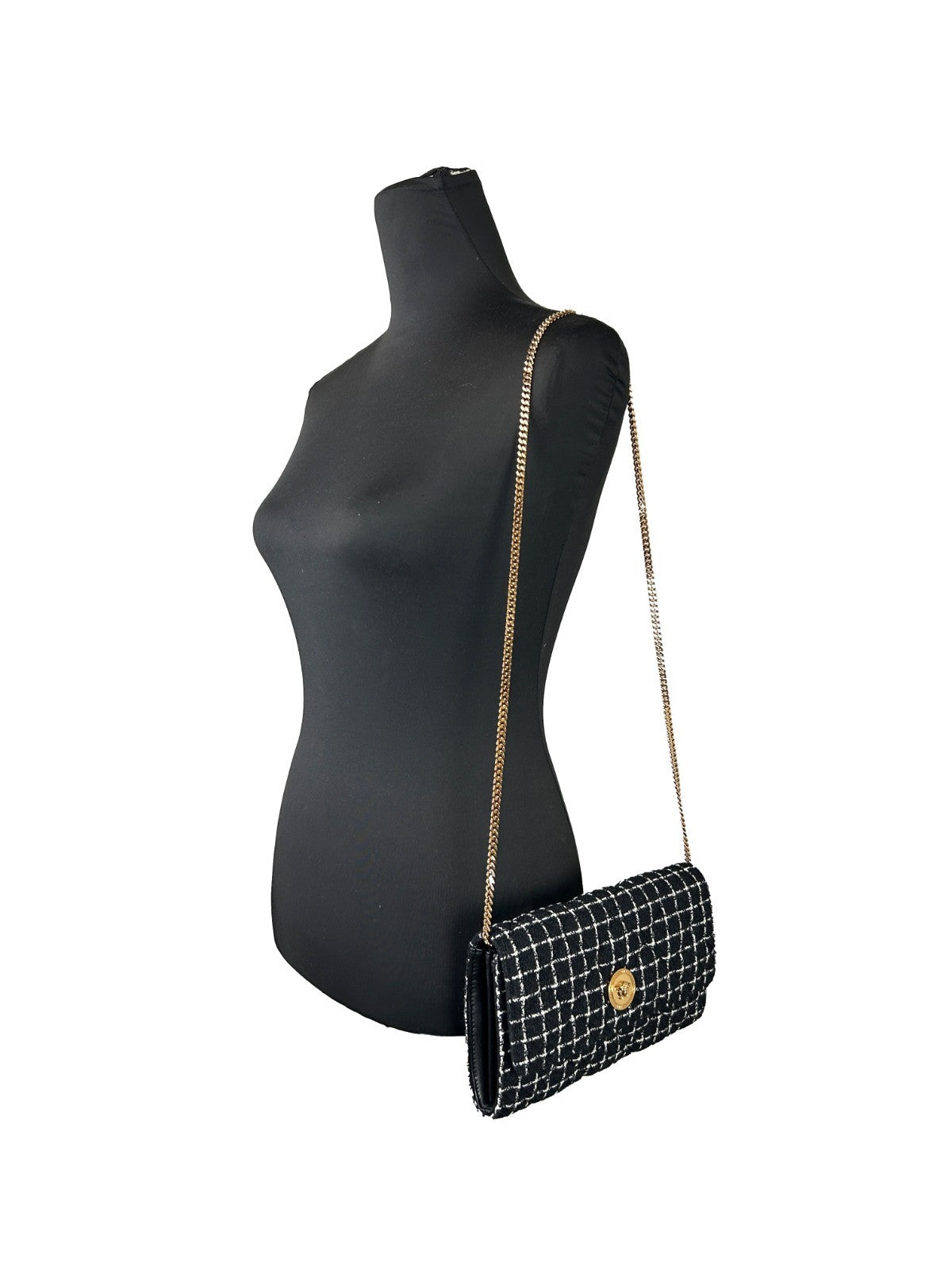 Versace Medusa Tweed Wallet On A Chain Crossbody Bag