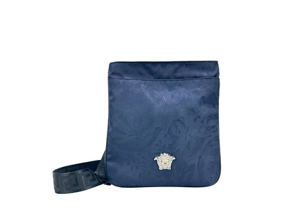 Versace Medusa Flat Crossbody Bag in Navy