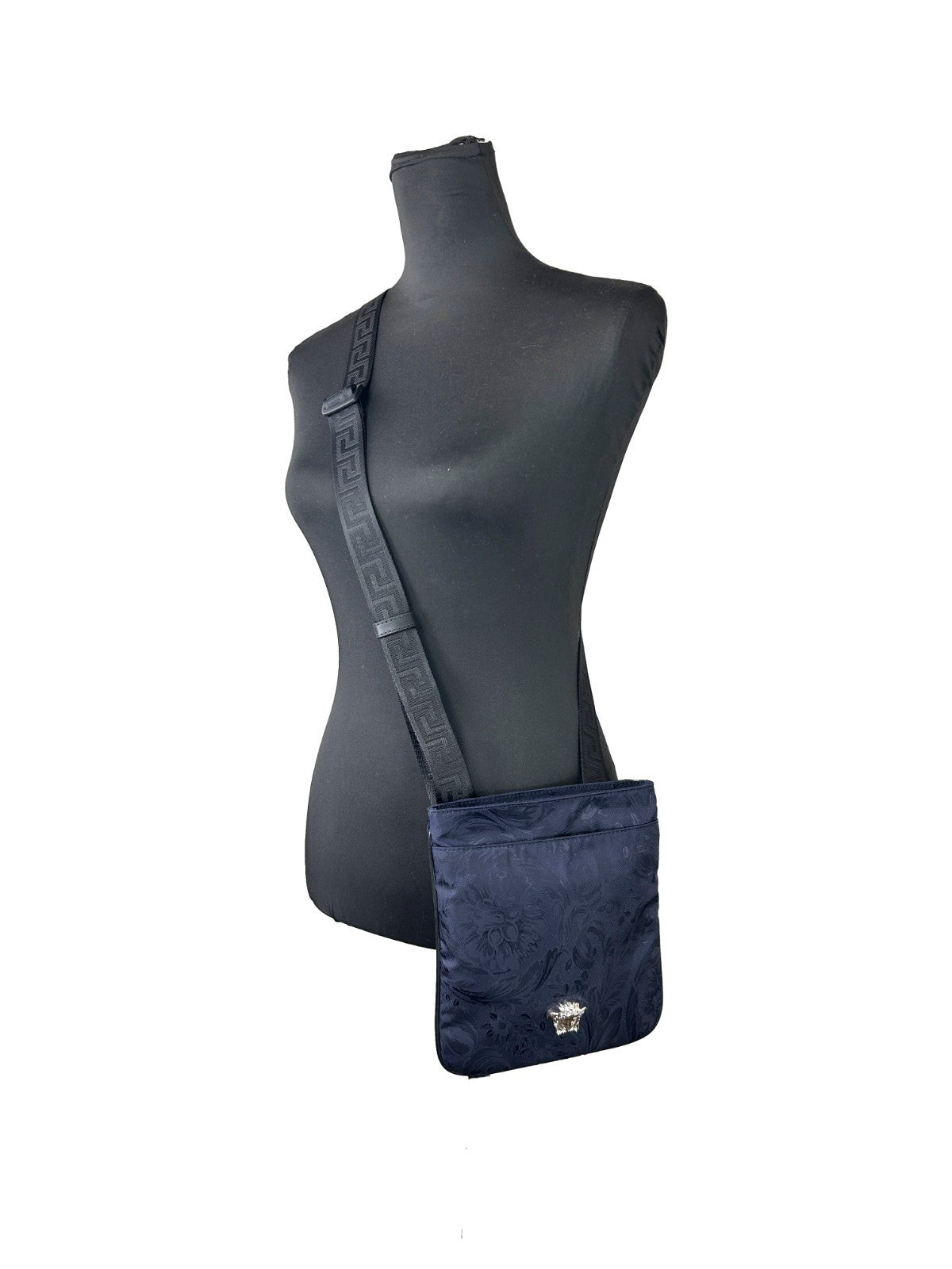 Versace Medusa Flat Crossbody Bag in Navy