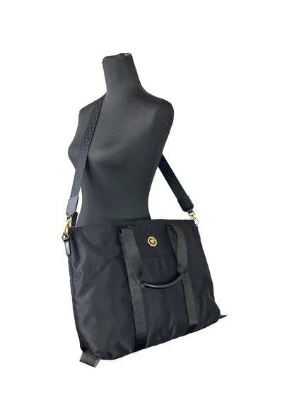 Versace Black Nylon La Medusa Shoulder Tote Bag