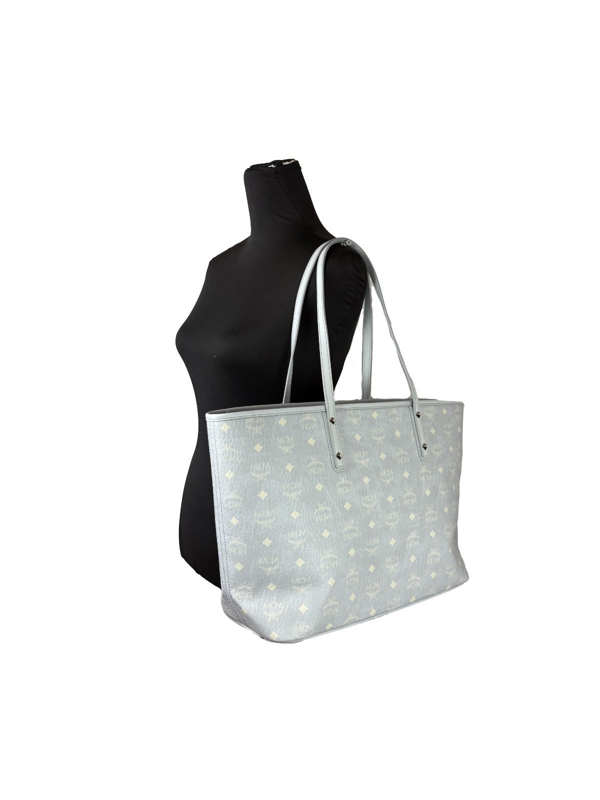MCM Aren Leather Shoulder Tote Bag - Misty Gray