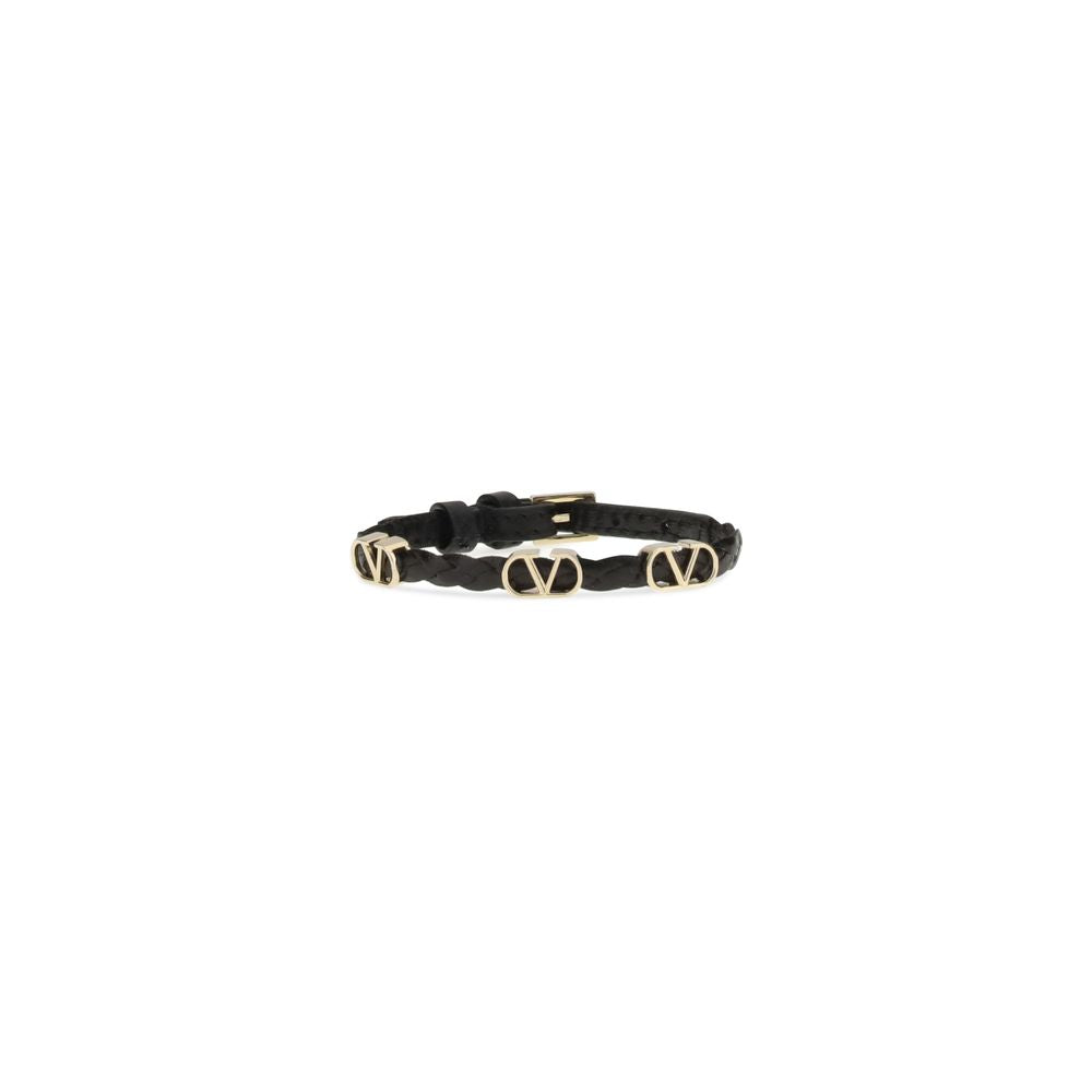 Valentino Garavani Black VLogo Signature Braided Leather Bracelet