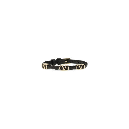 Valentino Garavani Black VLogo Signature Braided Leather Bracelet