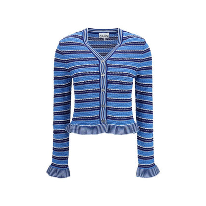 Ganni Blue Cotton Cardigan - Effortlessly Chic Striped Knitwear