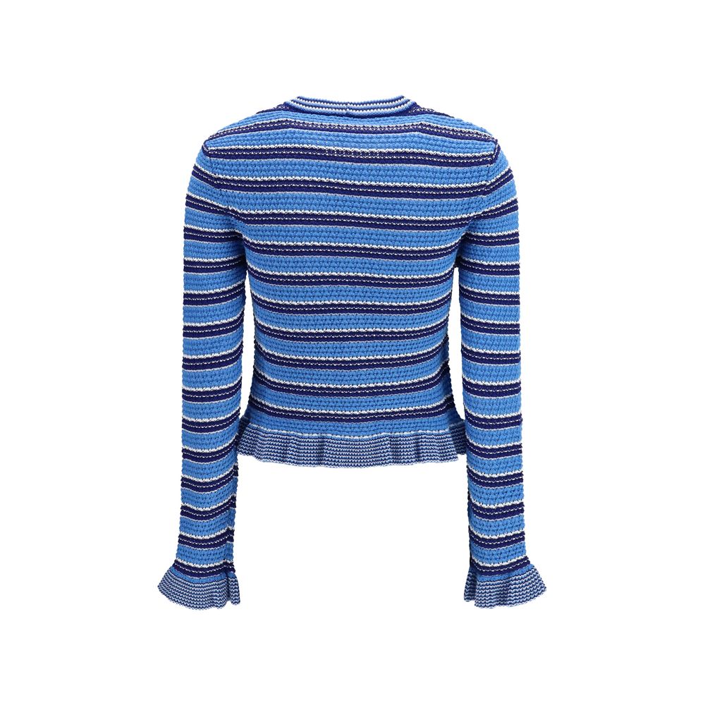 Ganni Blue Cotton Cardigan - Effortlessly Chic Striped Knitwear