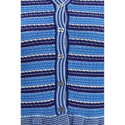 Ganni Blue Cotton Cardigan - Effortlessly Chic Striped Knitwear
