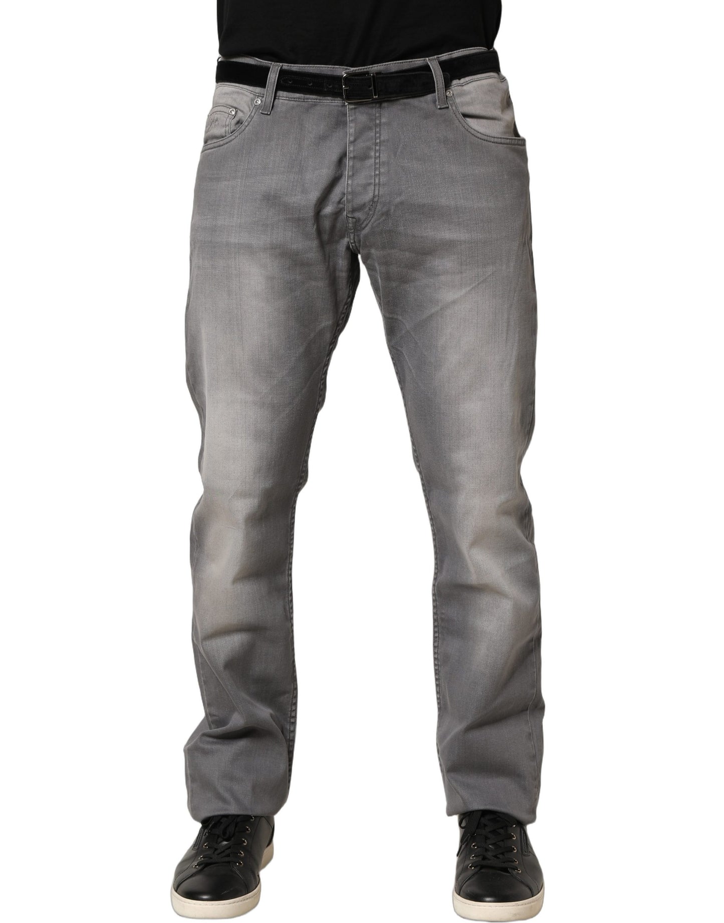 GF Ferre Gray Washed Mid Waist Straight Mens Denim Trouser Jeans