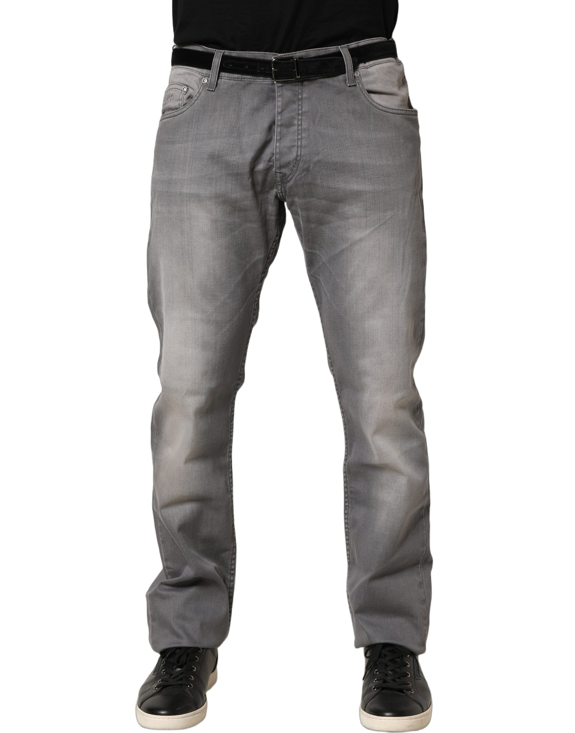 GF Ferre Gray Washed Mid Waist Straight Mens Denim Trouser Jeans