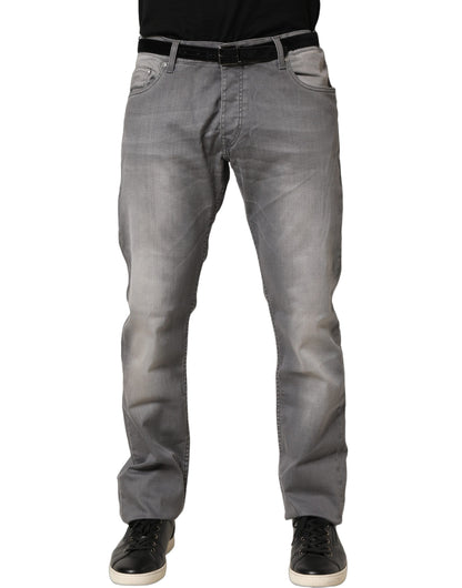 GF Ferre Gray Washed Mid Waist Straight Mens Denim Trouser Jeans