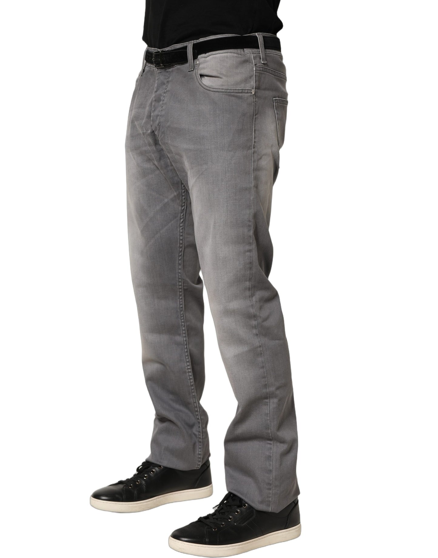 GF Ferre Gray Washed Mid Waist Straight Mens Denim Trouser Jeans