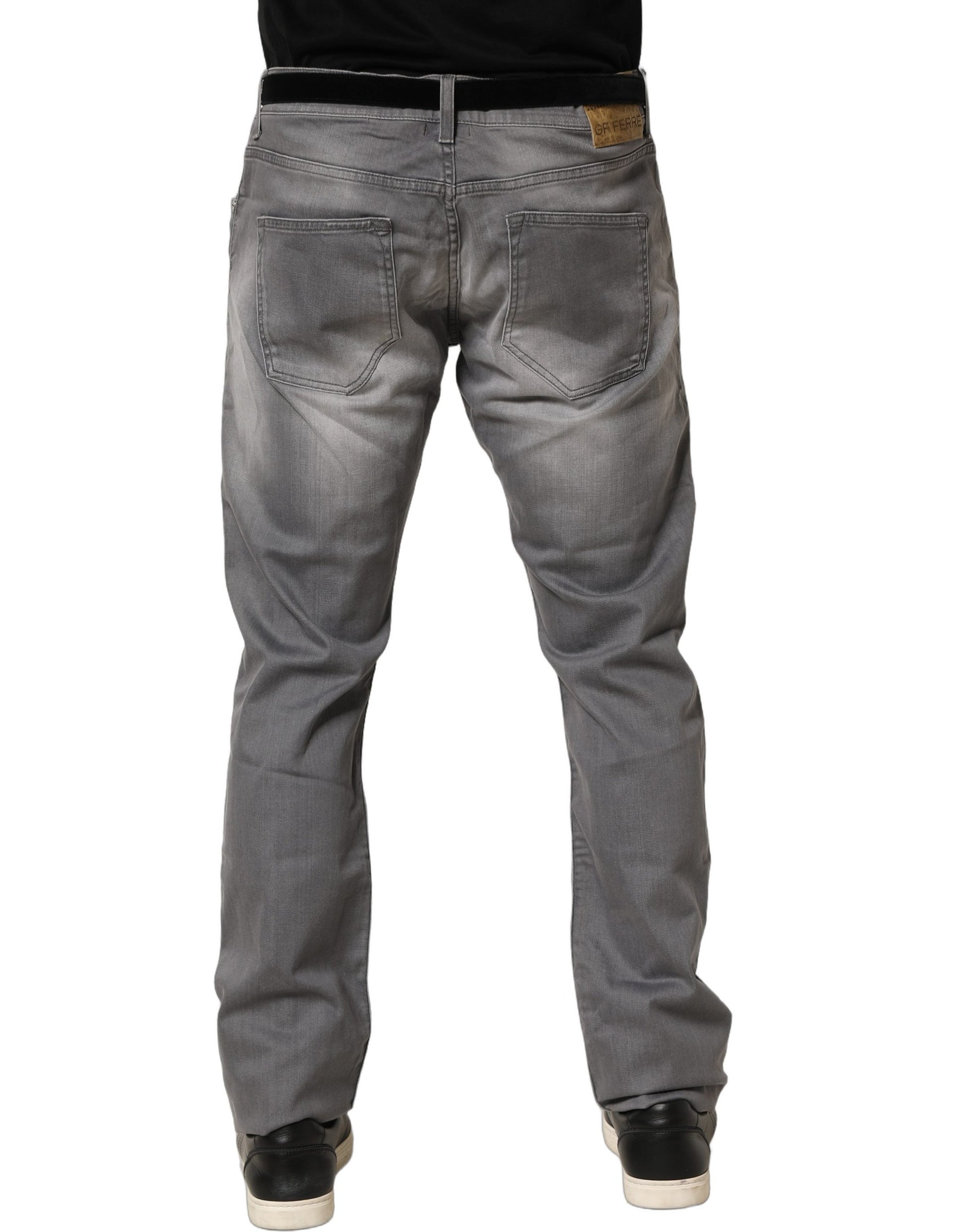 GF Ferre Gray Washed Mid Waist Straight Mens Denim Trouser Jeans