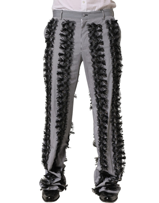 Dolce & Gabbana Black/Gray Pinstripe Embellished Trouser Pants