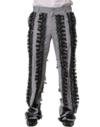 Dolce & Gabbana Black/Gray Pinstripe Embellished Trouser Pants