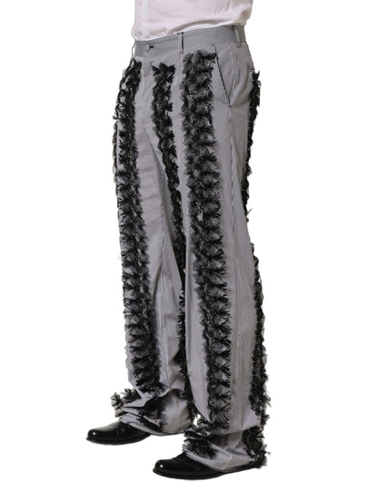 Dolce & Gabbana Black/Gray Pinstripe Embellished Trouser Pants