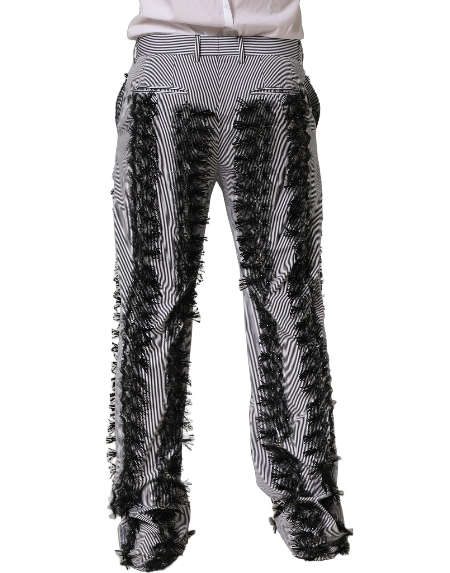 Dolce & Gabbana Black/Gray Pinstripe Embellished Trouser Pants