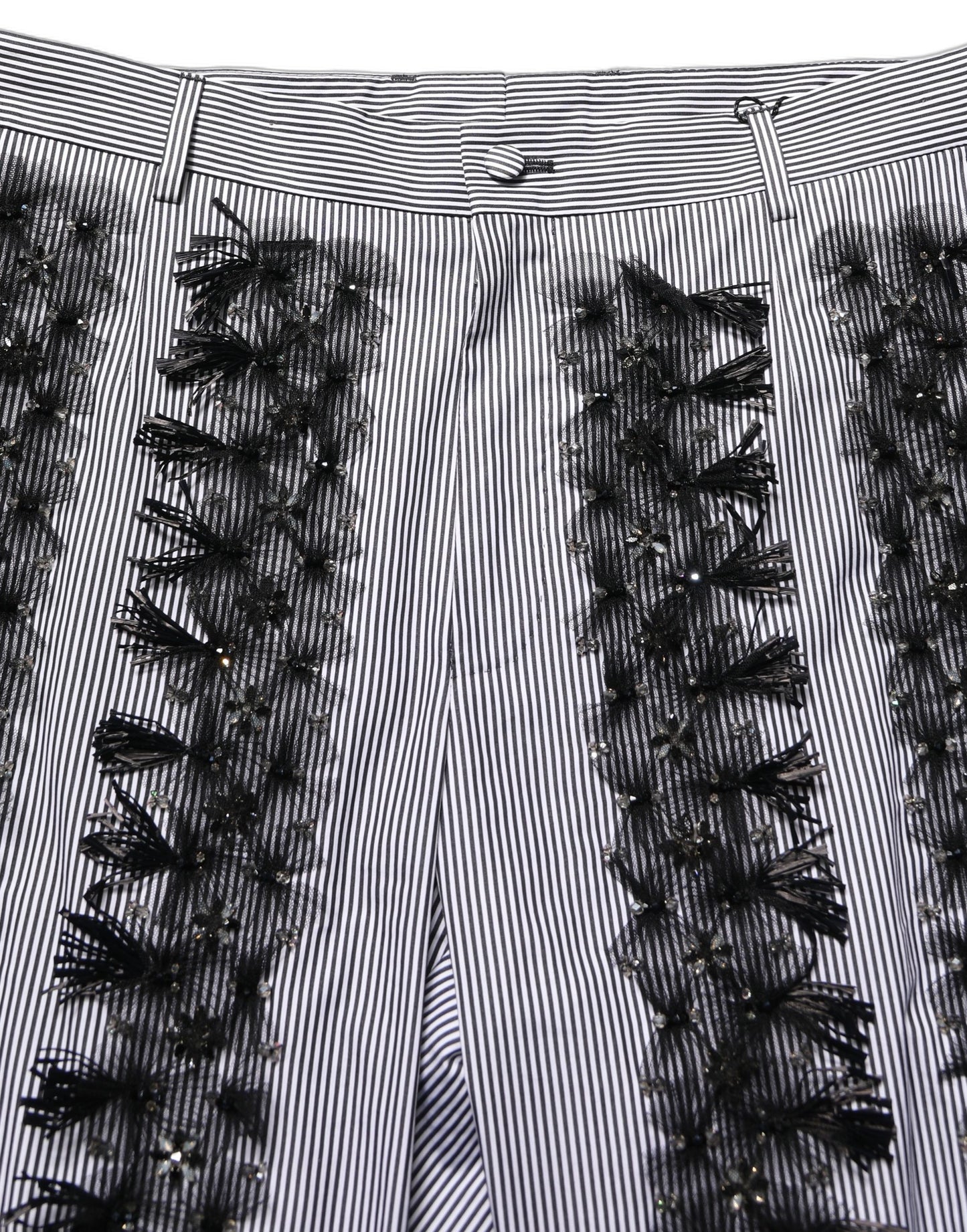 Dolce & Gabbana Black/Gray Pinstripe Embellished Trouser Pants