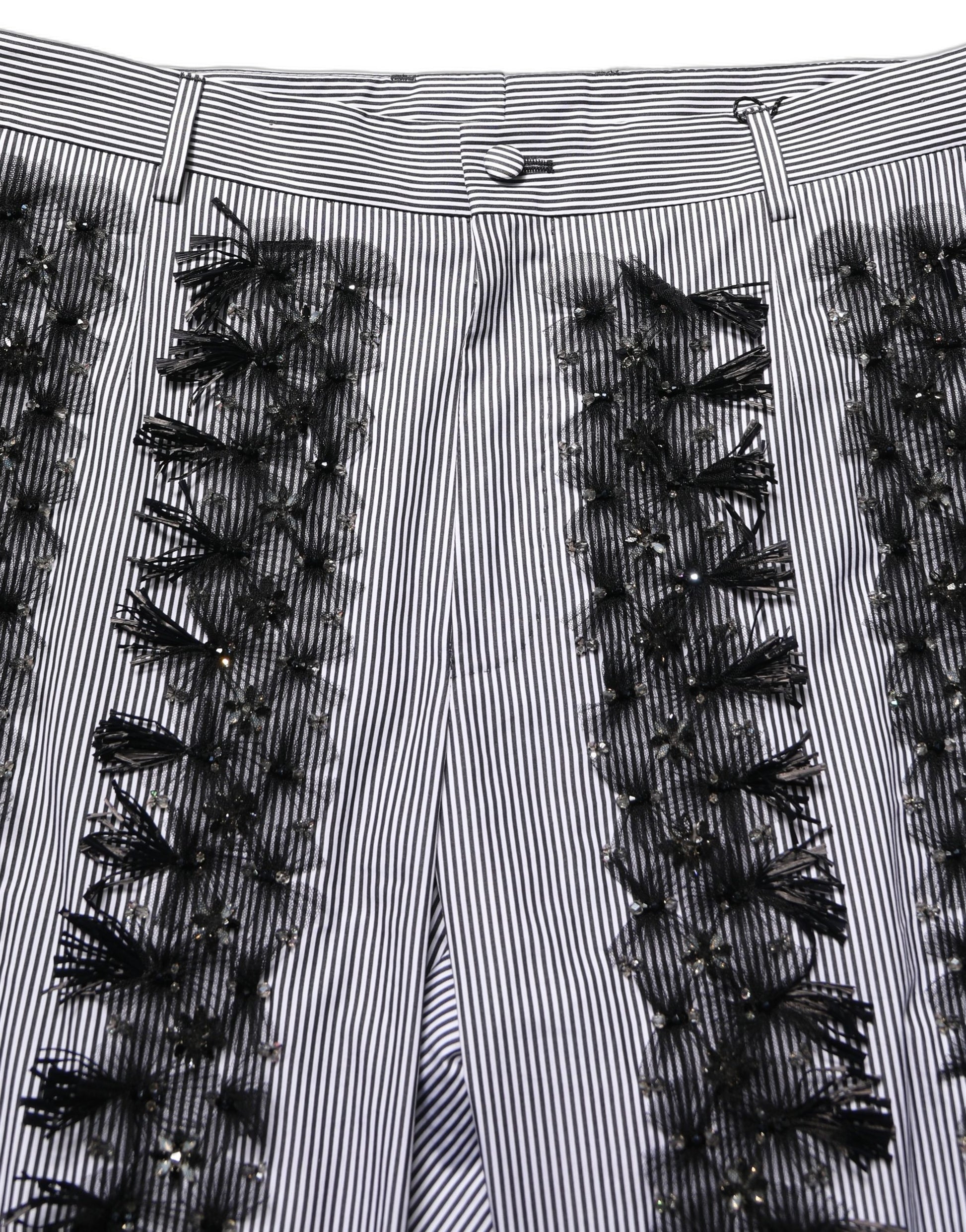 Dolce & Gabbana Black/Gray Pinstripe Embellished Trouser Pants
