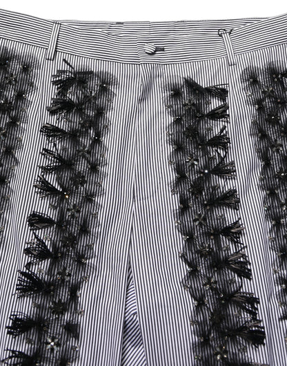 Dolce & Gabbana Black/Gray Pinstripe Embellished Trouser Pants